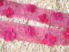 Organza Band mit Blüten 2,50 m x 5 cm  Rot